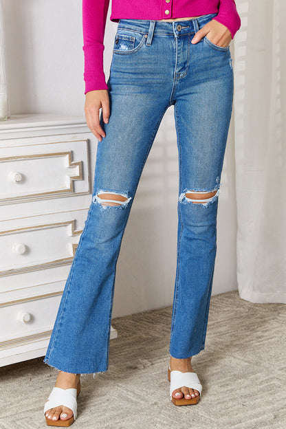 Kancan Full Size Distressed Raw Hem Bootcut Jeans-Teresa&#39;s Fashionista LLC