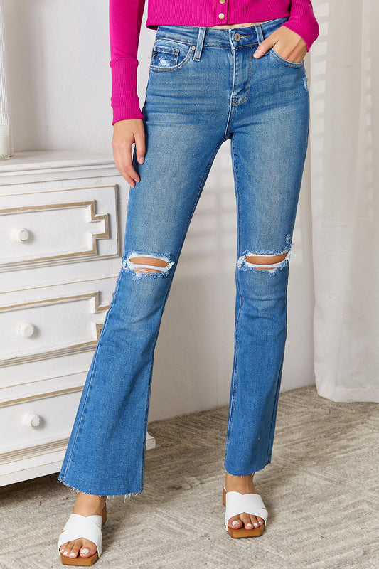 Kancan Full Size Distressed Raw Hem Bootcut Jeans - Teresa's Fashionista LLC