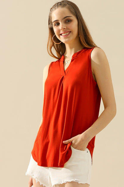 Ninexis Full Size Notched Sleeveless Top-Teresa&#39;s Fashionista LLC