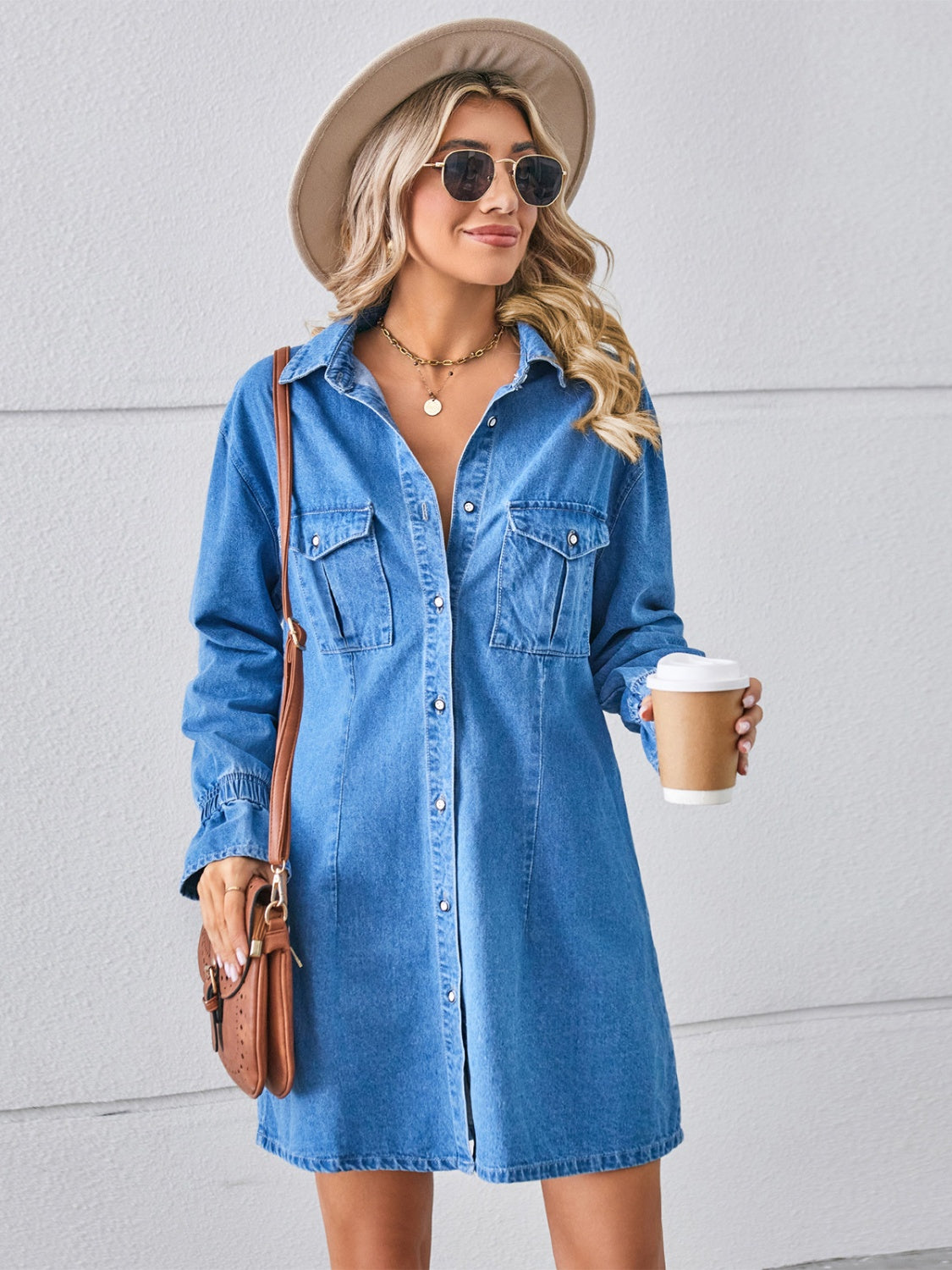 Pocketed Dropped Shoulder Mini Denim Dress-Teresa&#39;s Fashionista LLC