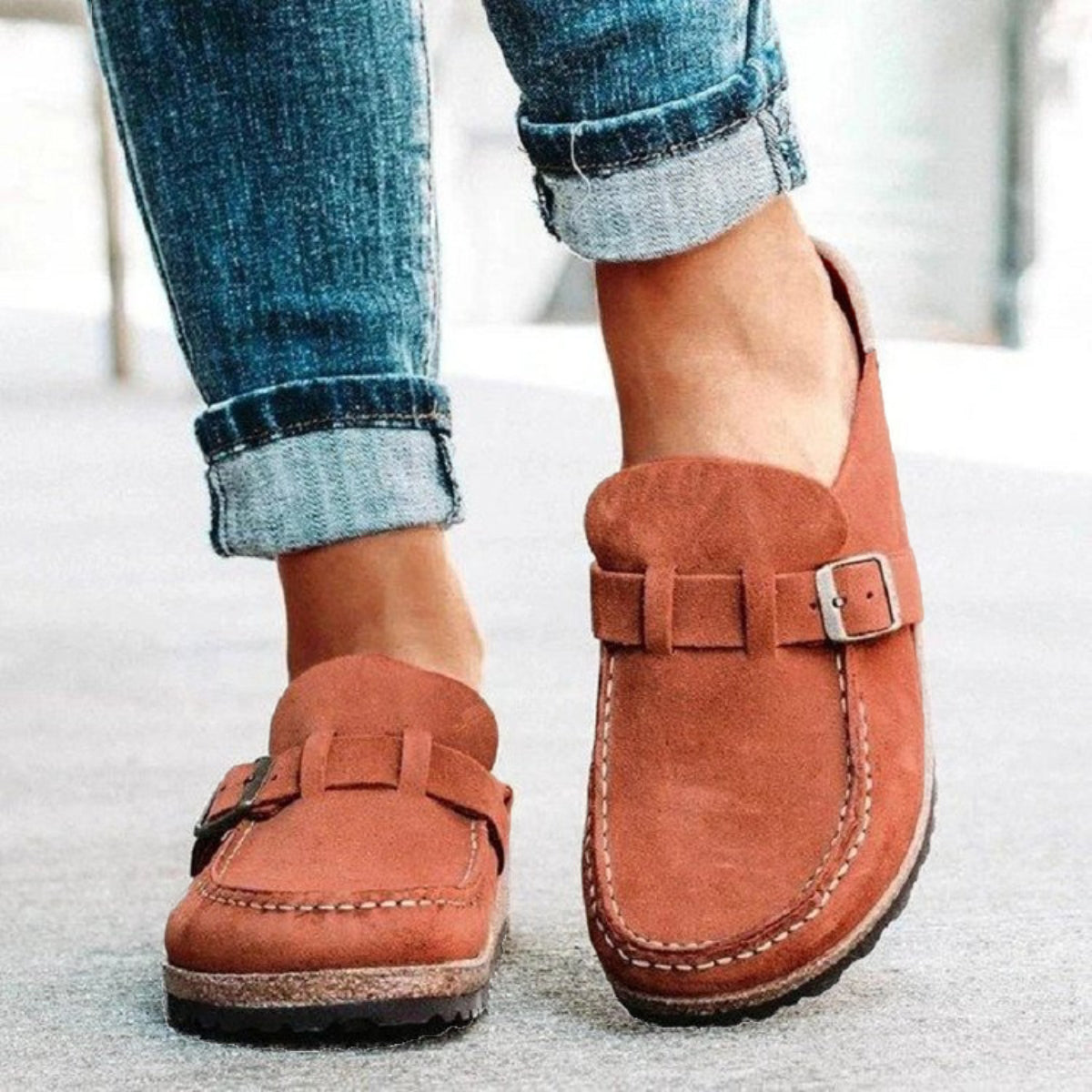 Round Toe Low Heel Buckle Loafers-Teresa&#39;s Fashionista LLC