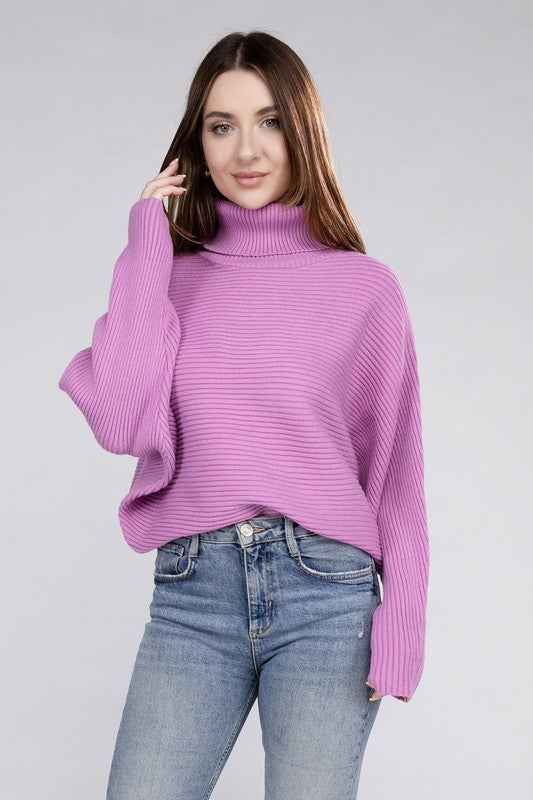 Viscose Dolman Sleeve Turtleneck Sweater-Teresa&#39;s Fashionista LLC