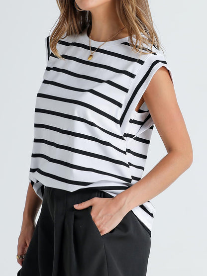 Striped Round Neck Tank-Teresa&#39;s Fashionista LLC