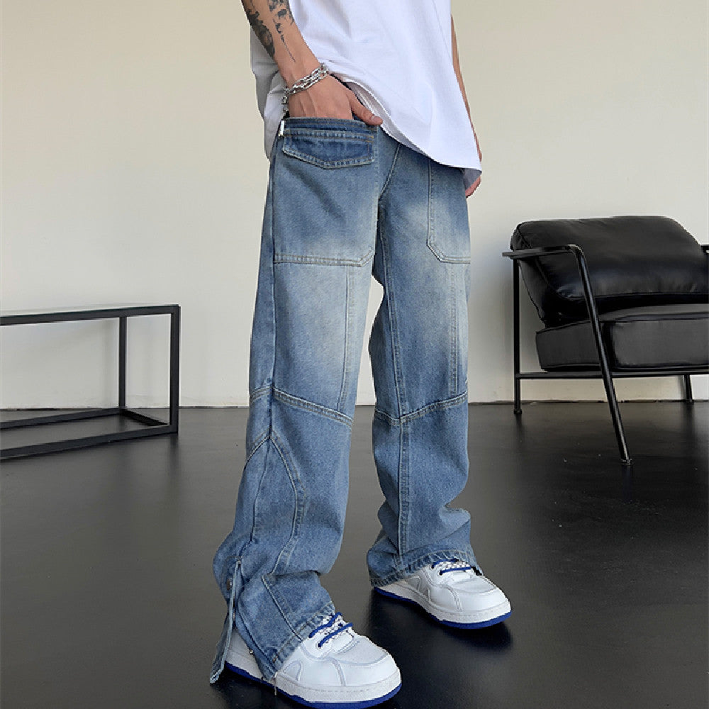 High Vintage Cargo Jeans Men's Summer Casual Breasted-Teresa&#39;s Fashionista LLC