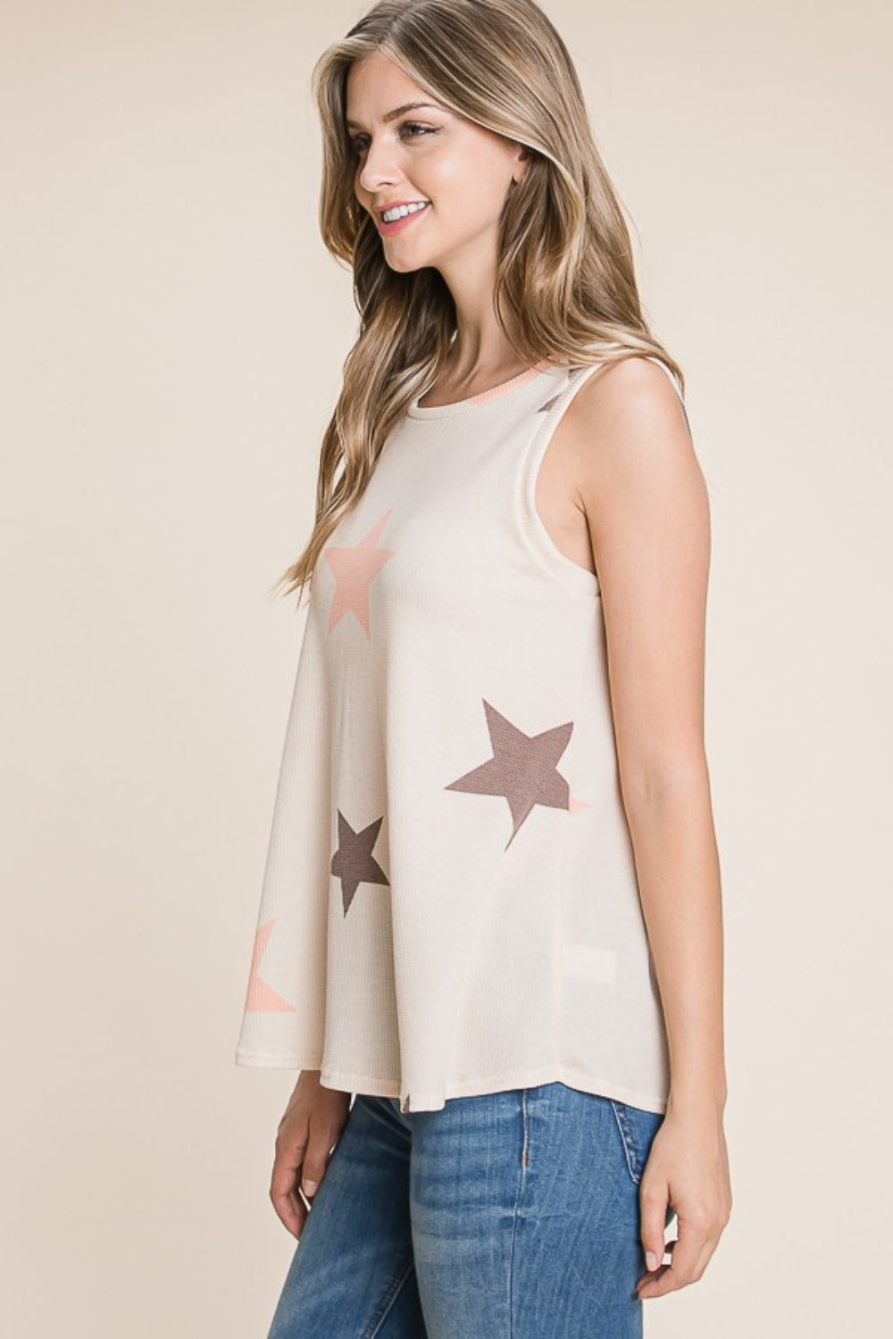 BOMBOM Star Print Round Neck Tank-Teresa&#39;s Fashionista LLC