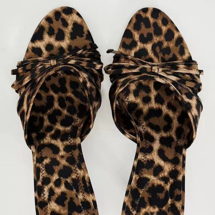 Bow Leopard Kitten Heel Sandals-Teresa&#39;s Fashionista LLC