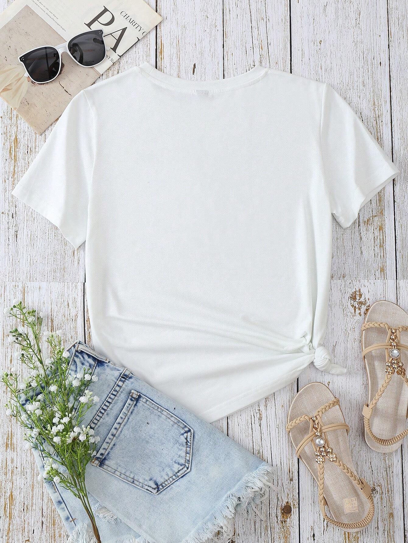 Heart Round Neck Short Sleeve T-Shirt-Teresa&#39;s Fashionista LLC