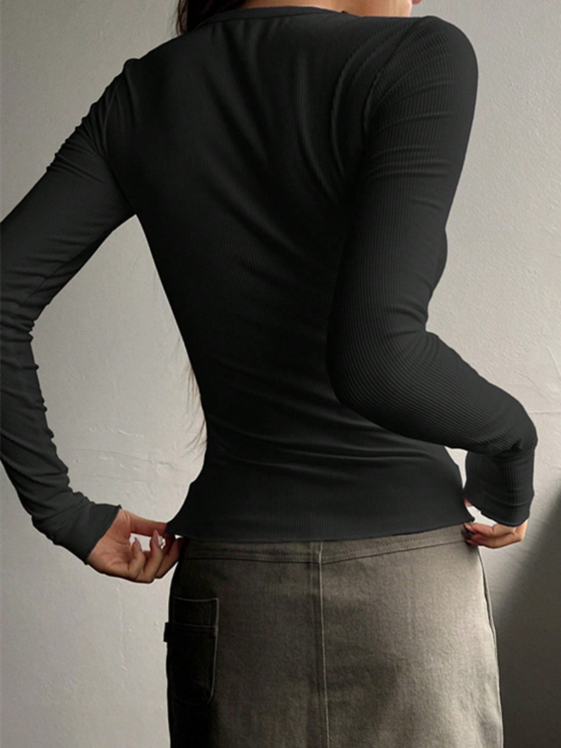 Half Button Long Sleeve T-Shirt-Teresa&#39;s Fashionista LLC