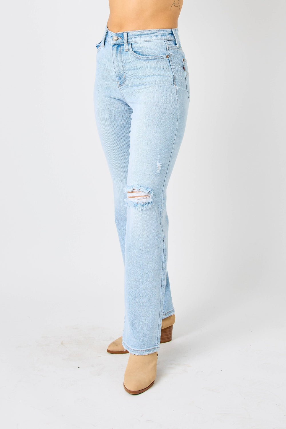 Judy Blue Full Size High Waist Distressed Straight Jeans-Teresa&#39;s Fashionista LLC