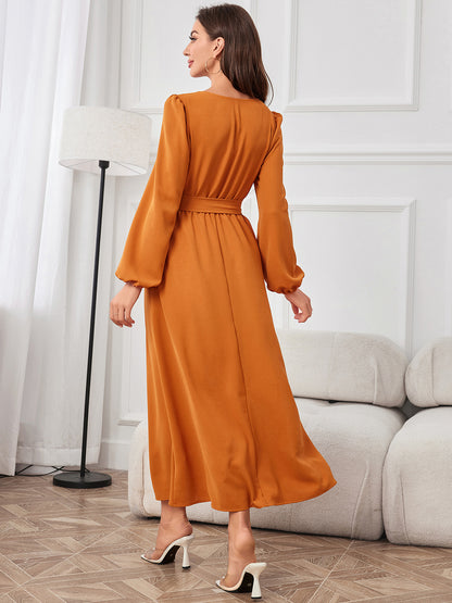 Tie Waist Puff Sleeve Maxi Dress-Teresa&#39;s Fashionista LLC