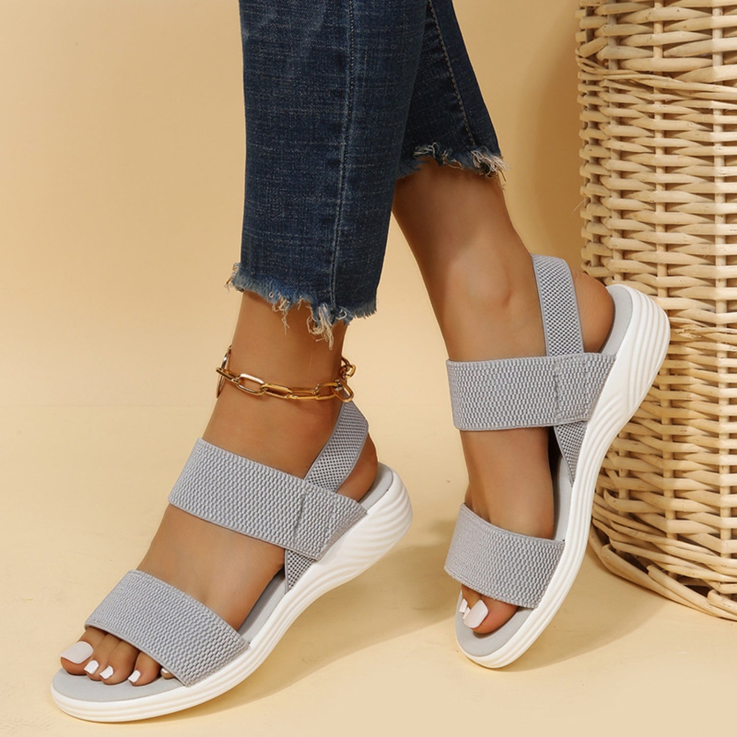 Rubber Open Toe Low Heel Sandals-Teresa&#39;s Fashionista LLC