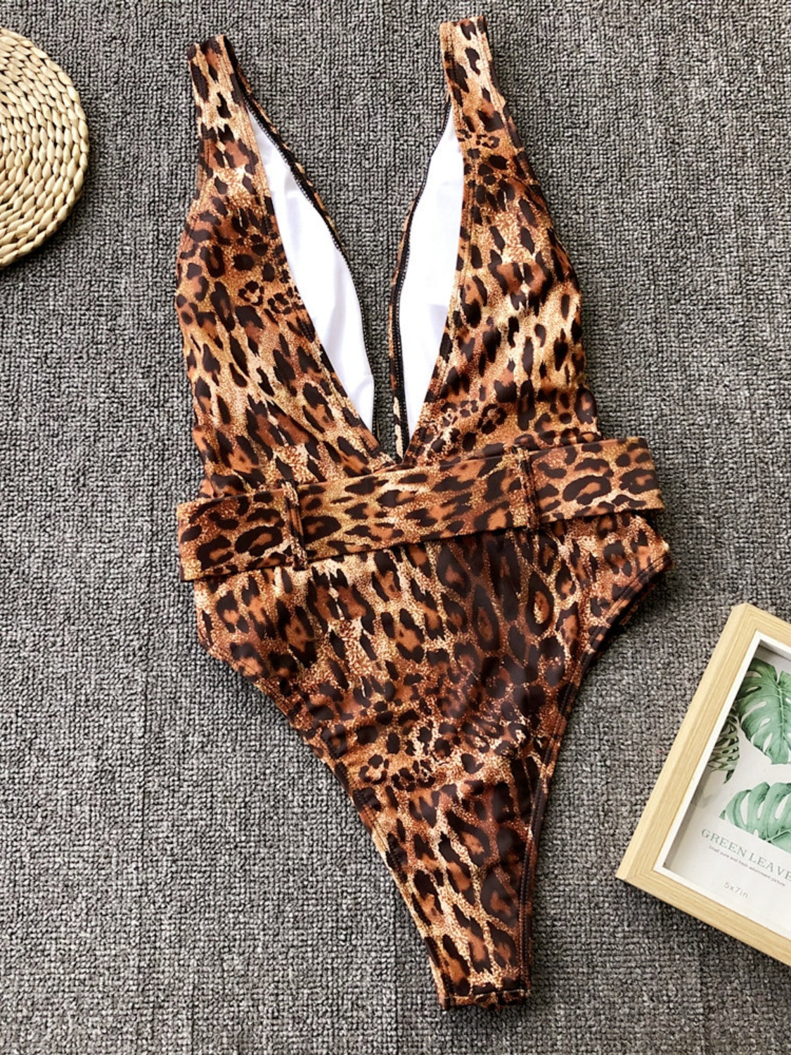 Leopard Plunge Wide Strap Sleeveless One-Piece Swimwear-Teresa&#39;s Fashionista LLC