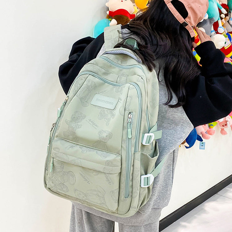 Cute Bears Print Backpack Fashion Versatile Large Capacity Travel Bags Women Junior High School Students Schoolbag Girls Campus Bag-Teresa&#39;s Fashionista LLC