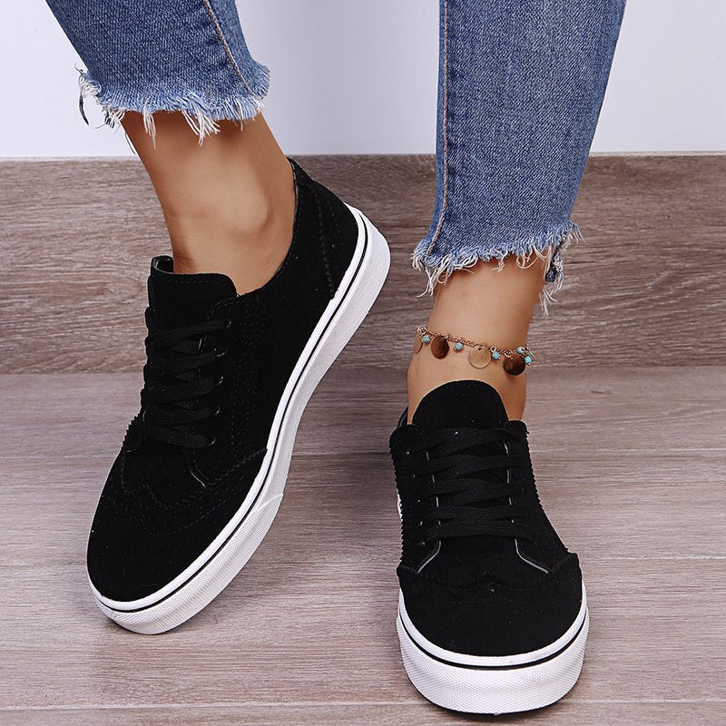 Lace-Up Suedette Flat Sneakers-Teresa&#39;s Fashionista LLC