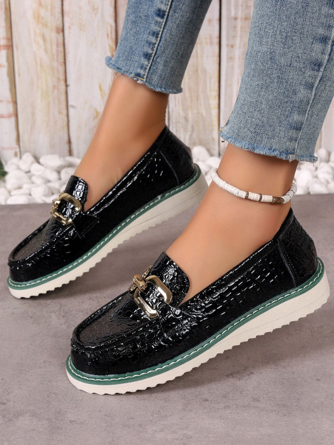 PU Leather Buckle Trim Loafers-Teresa&#39;s Fashionista LLC