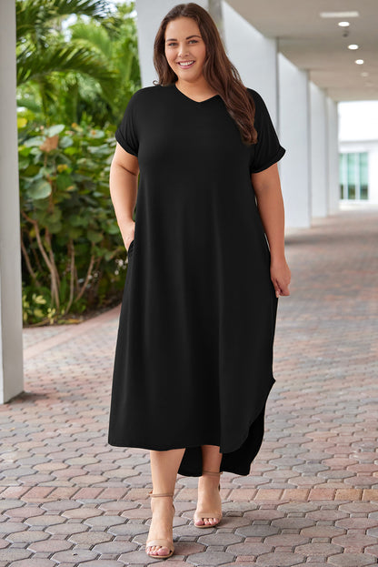 Plus Size V-Neck Short Sleeve Maxi Dress-Teresa&#39;s Fashionista LLC