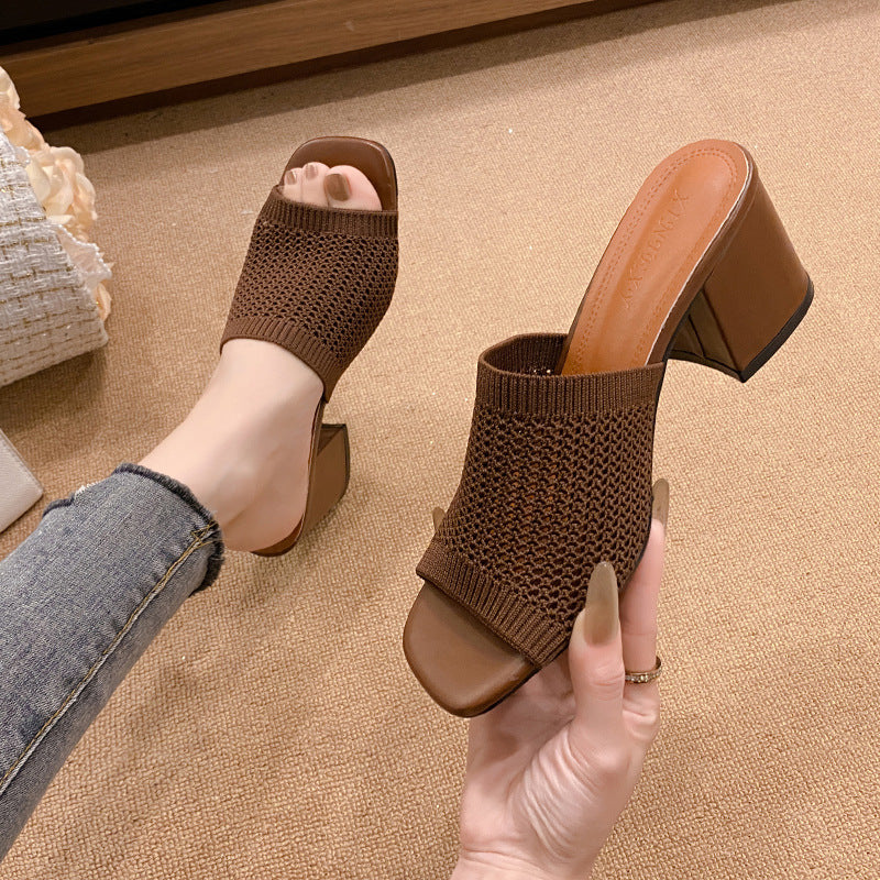 Block Heel Knit Sandals-Teresa&#39;s Fashionista LLC