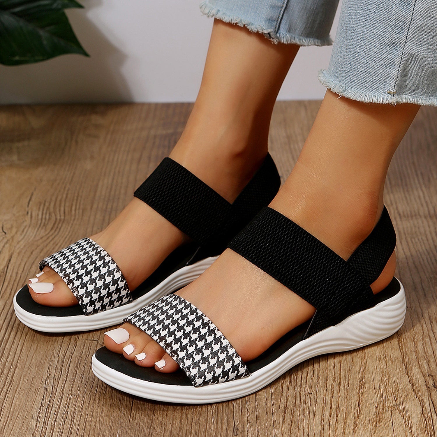 PU Leather Open Toe Low Heel Sandals-Teresa&#39;s Fashionista LLC