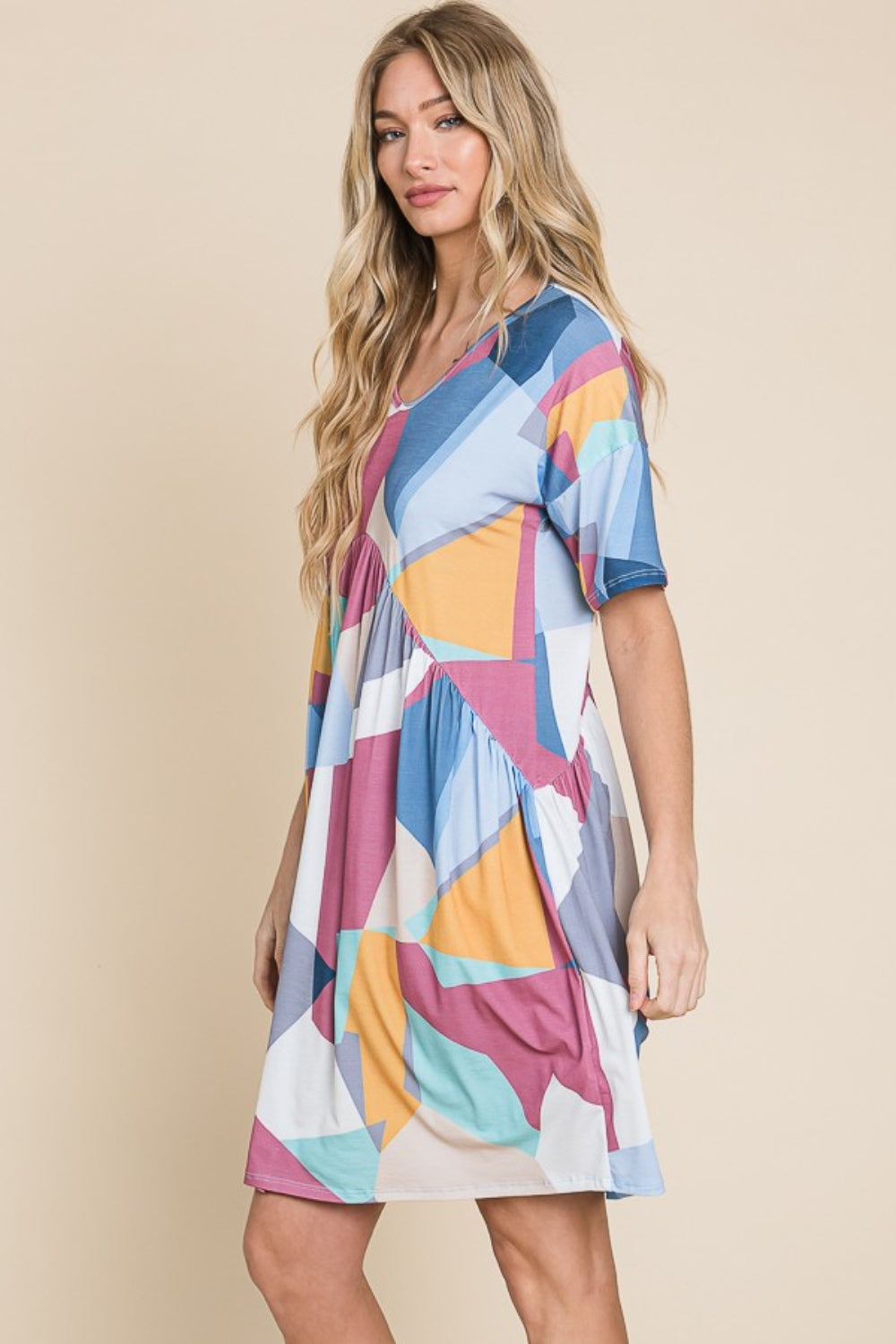 BOMBOM Ruched Color Block Short Sleeve Dress-Teresa&#39;s Fashionista LLC