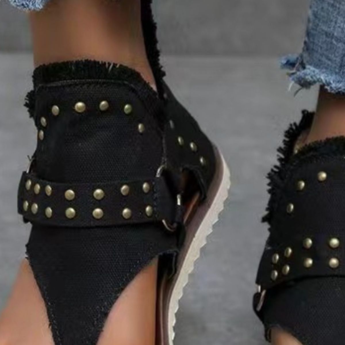 Studded Raw Hem Flat Sandals-Teresa&#39;s Fashionista LLC