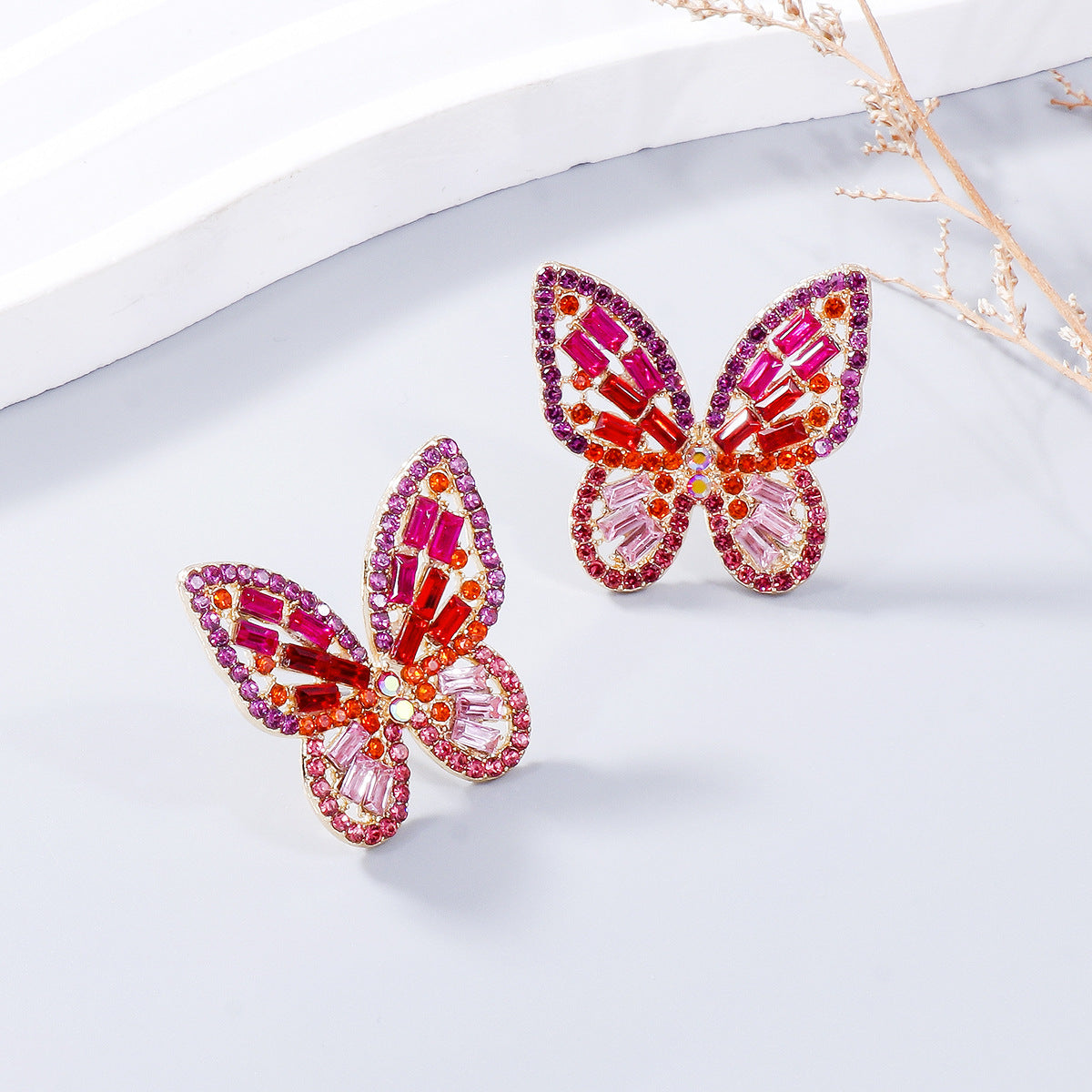 Alloy Inlaid Rhinestone Butterfly Earrings-Teresa&#39;s Fashionista LLC