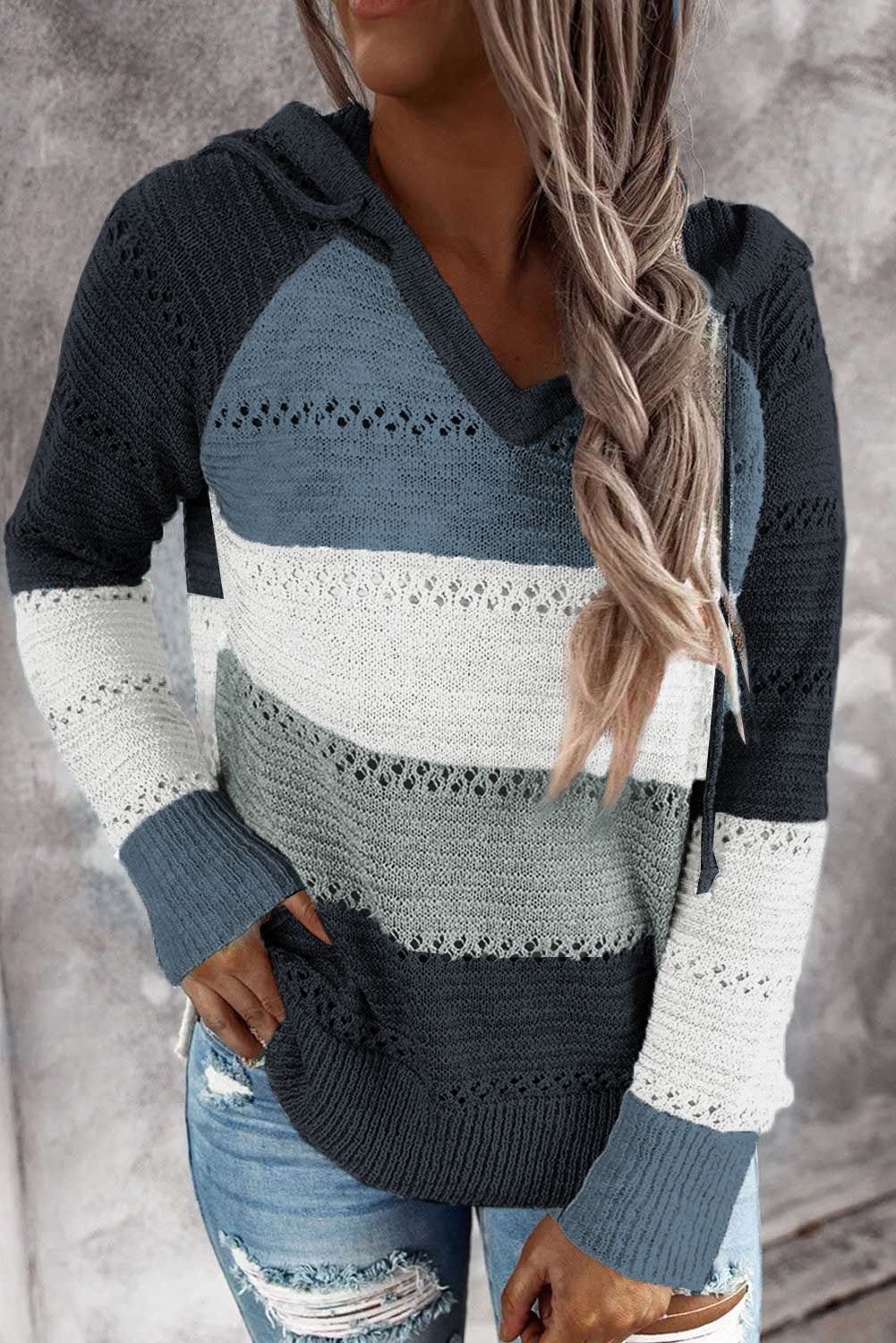 Full Size Color Block Knitted Hoodie-Teresa&#39;s Fashionista LLC