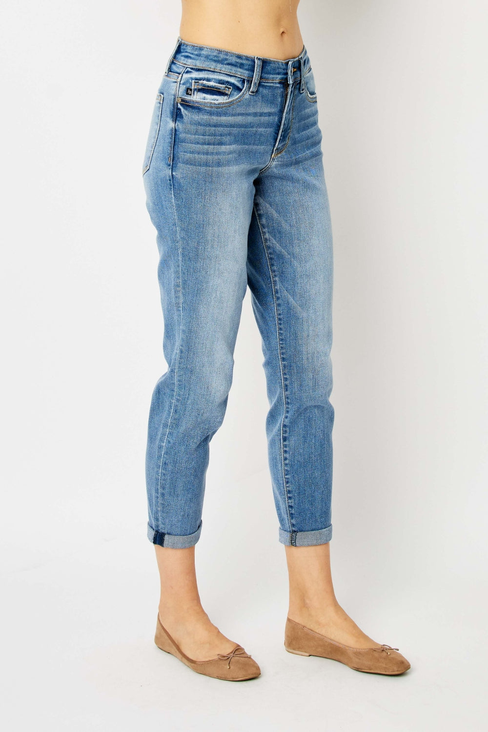 Judy Blue Full Size Cuffed Hem Slim Jeans-Teresa&#39;s Fashionista LLC