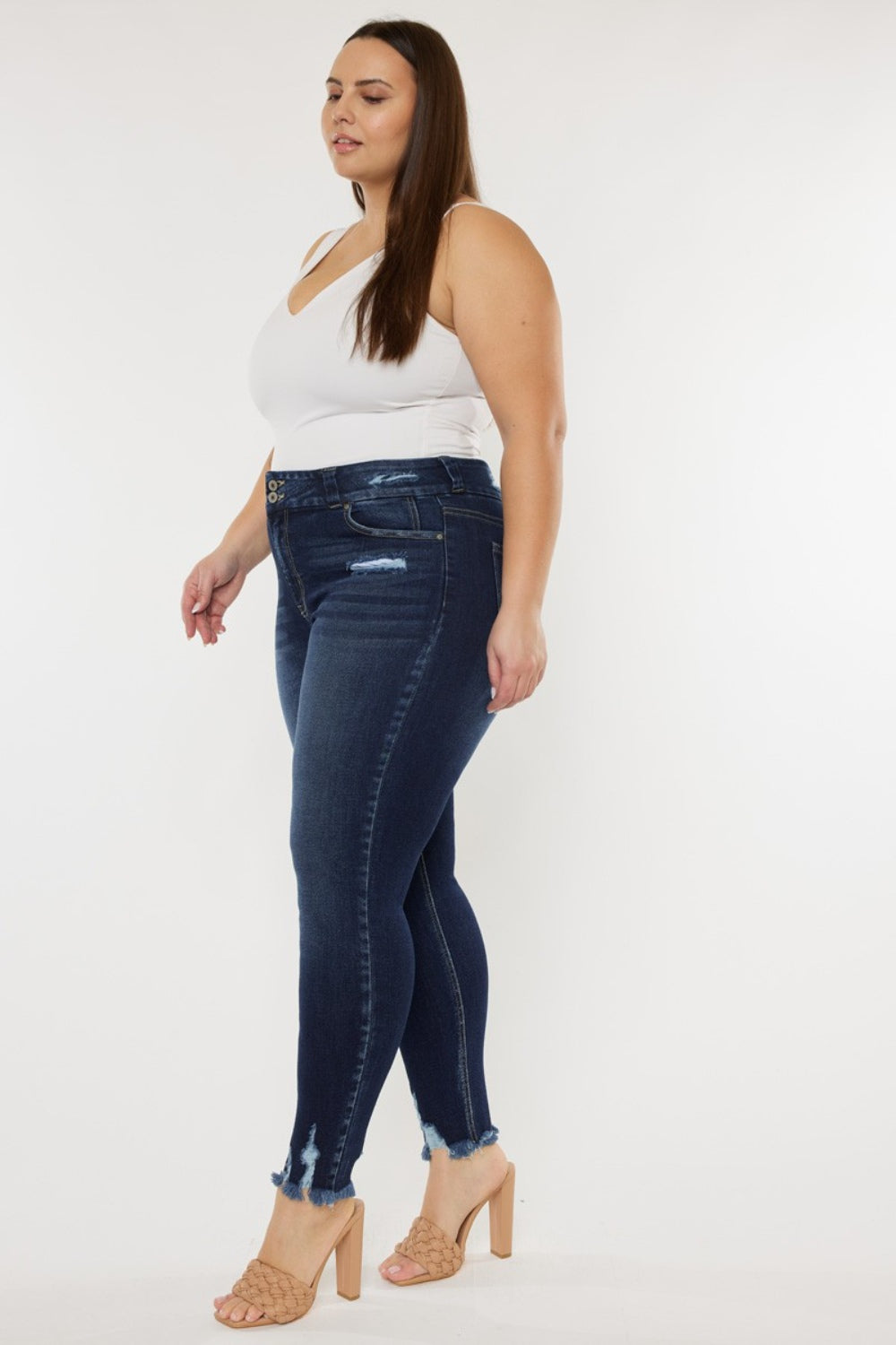 Kancan Full Size Cat's Whiskers Raw Hem High Waist Jeans-Teresa&#39;s Fashionista LLC