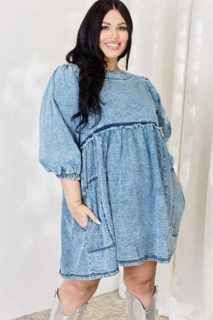 HEYSON Full Size Oversized Denim Babydoll Dress-Teresa&#39;s Fashionista LLC