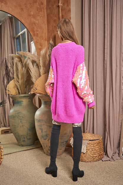 Sequin Sleeve Sweater Knit Tunic Top-Teresa&#39;s Fashionista LLC