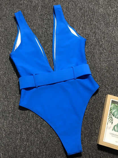 Plunge Wide Strap Sleeveless One-Piece Swimwear-Teresa&#39;s Fashionista LLC