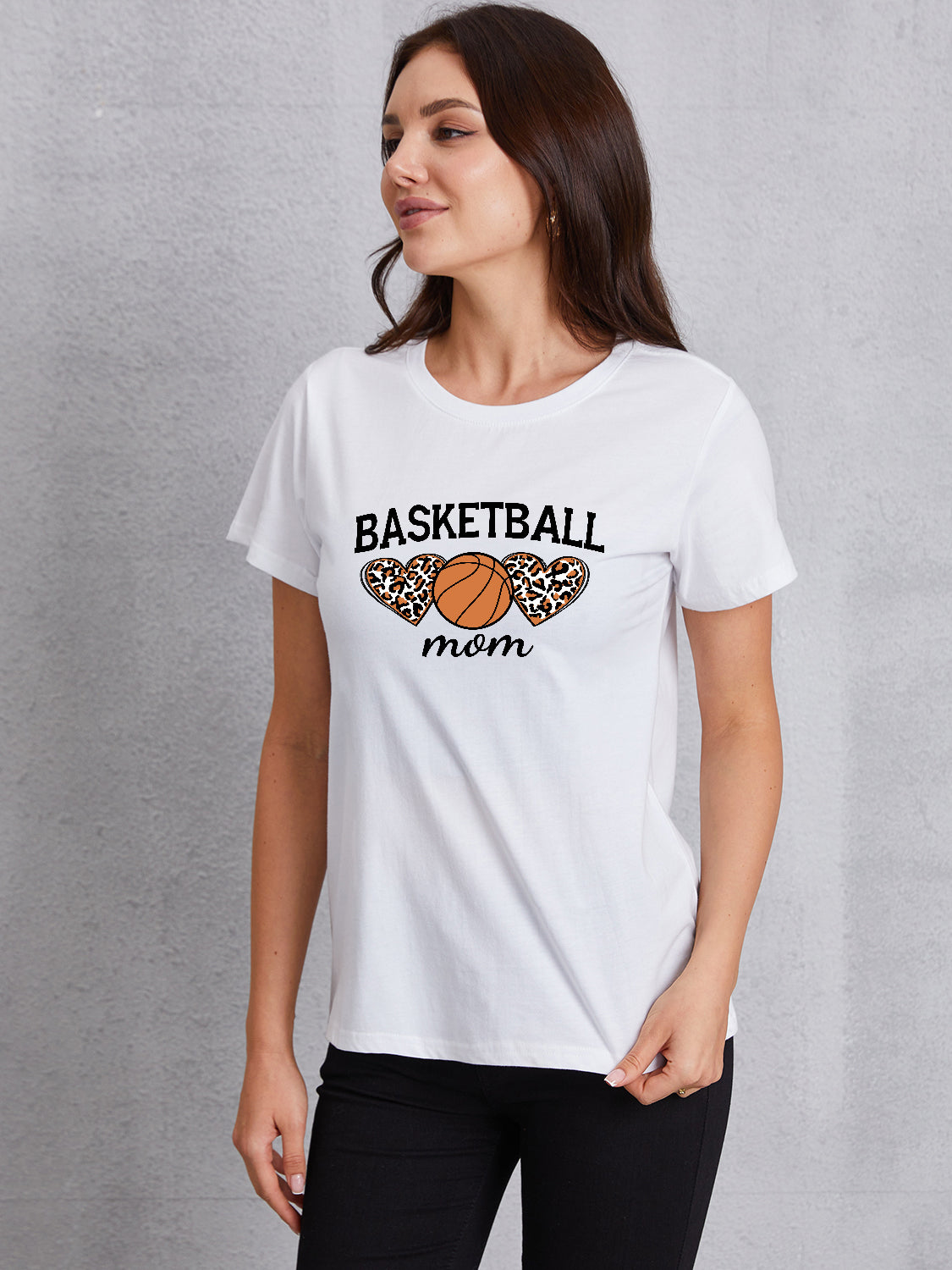 BASKETBALL MOM Round Neck Short Sleeve T-Shirt-Teresa&#39;s Fashionista LLC