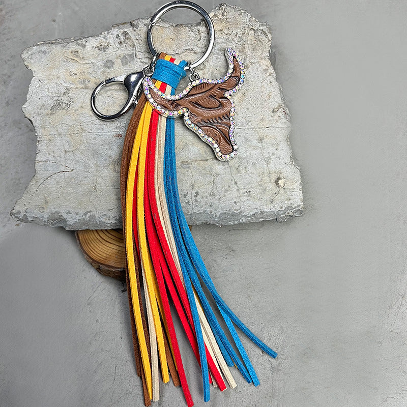 Rhinestone Bull Keychain with Tassel-Teresa&#39;s Fashionista LLC