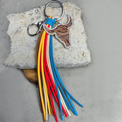 Rhinestone Bull Keychain with Tassel-Teresa&#39;s Fashionista LLC