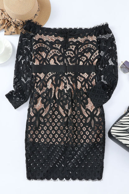 Off-Shoulder Long Sleeve Lace Dress-Teresa&#39;s Fashionista LLC