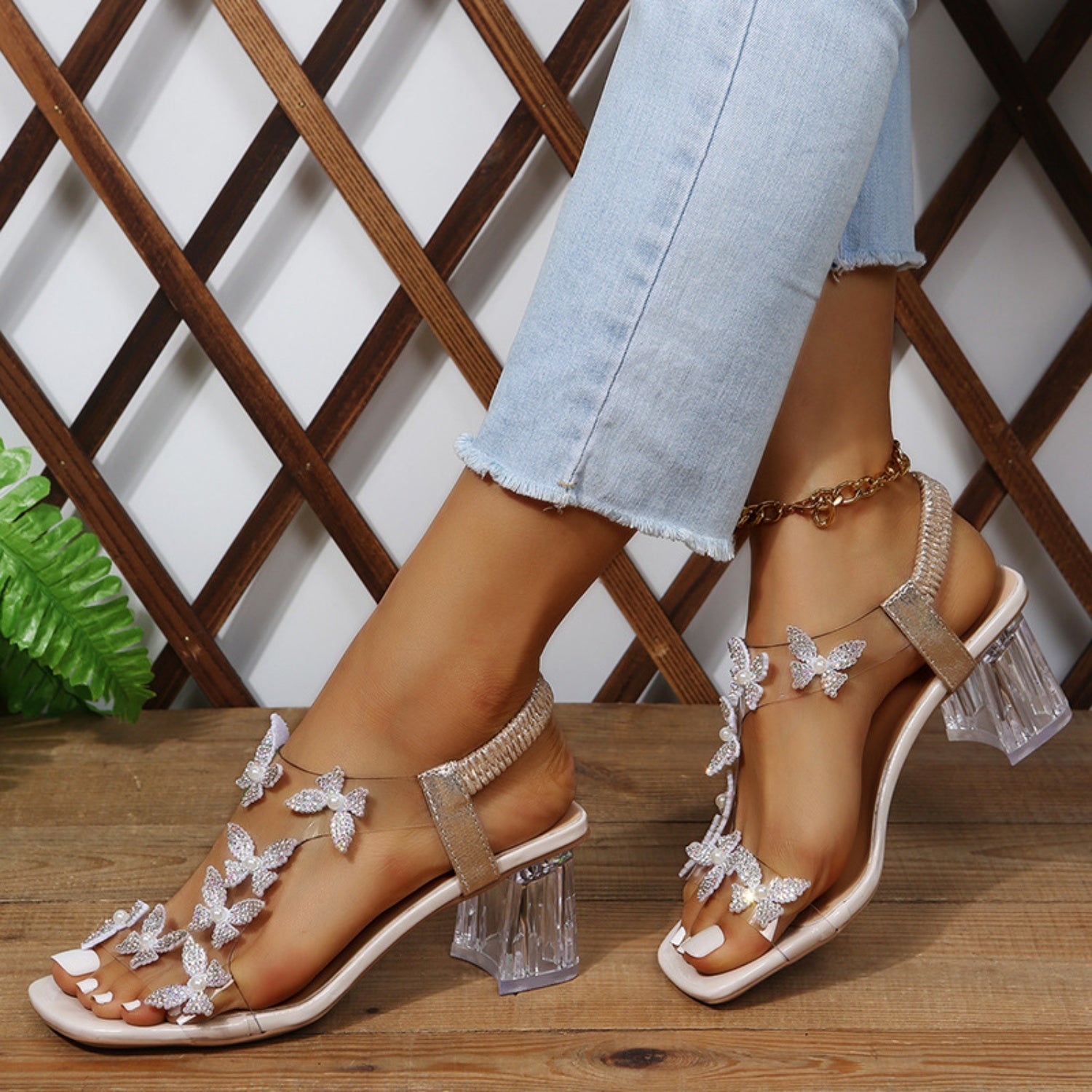 Butterfly Detail Open Toe Mid Heel Sandals-Teresa&#39;s Fashionista LLC