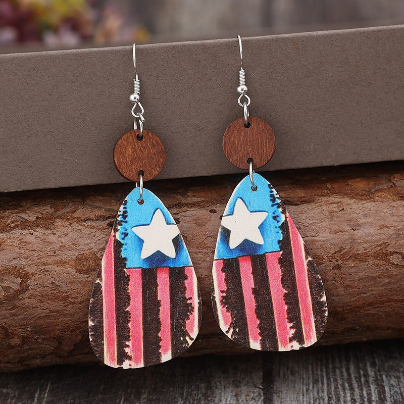 Star & Stripes Wooden Dangle Earrings-Teresa&#39;s Fashionista LLC