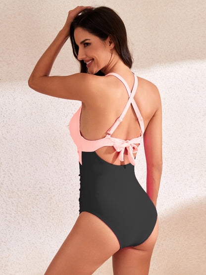 Crisscross Cutout V-Neck One-Piece Swimwear-Teresa&#39;s Fashionista LLC