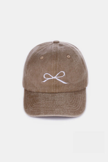 Zenana Bow Embroidered Washed Cotton Caps-Teresa&#39;s Fashionista LLC