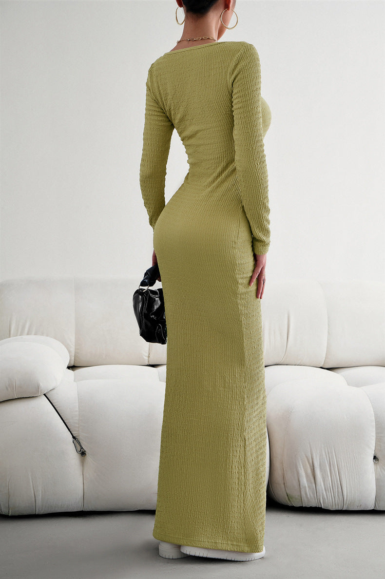 Long Sleeve Square Neck Maxi Bodycon Dress-Teresa&#39;s Fashionista LLC