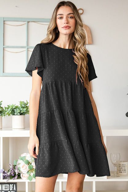 Heimish Swiss Dot Short Sleeve Tiered Dress-Teresa&#39;s Fashionista LLC