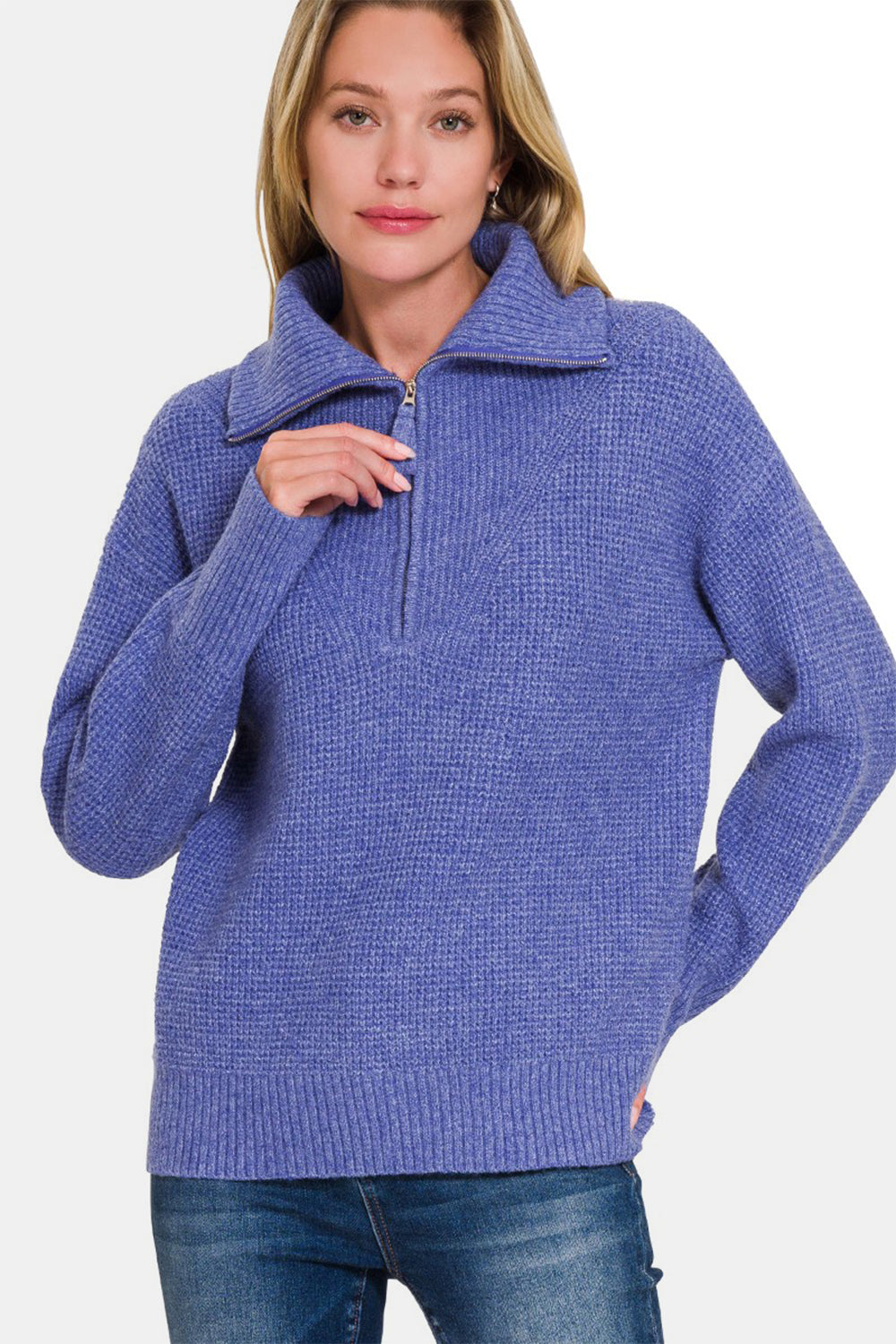 Zenana Half Zip Long Sleeve Sweater