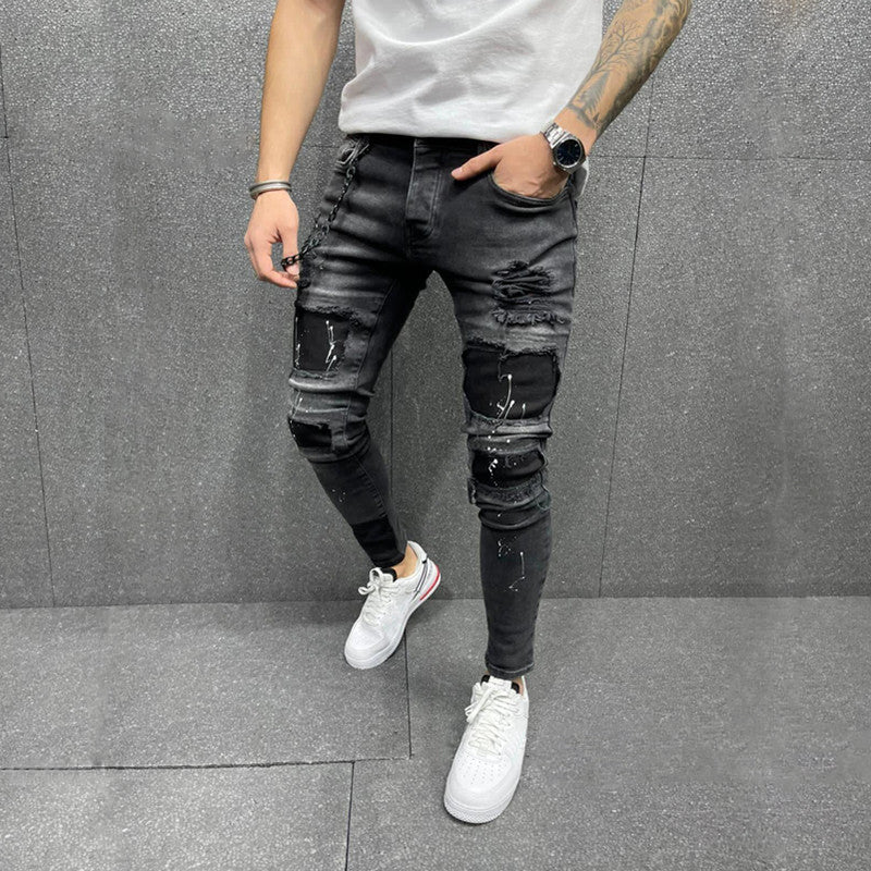 Men's Fashion Torn Patch Skinny Jeans-Teresa&#39;s Fashionista LLC