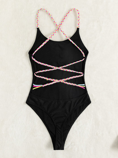 Tied Braided Strap Scoop Neck One-Piece Swimwear-Teresa&#39;s Fashionista LLC