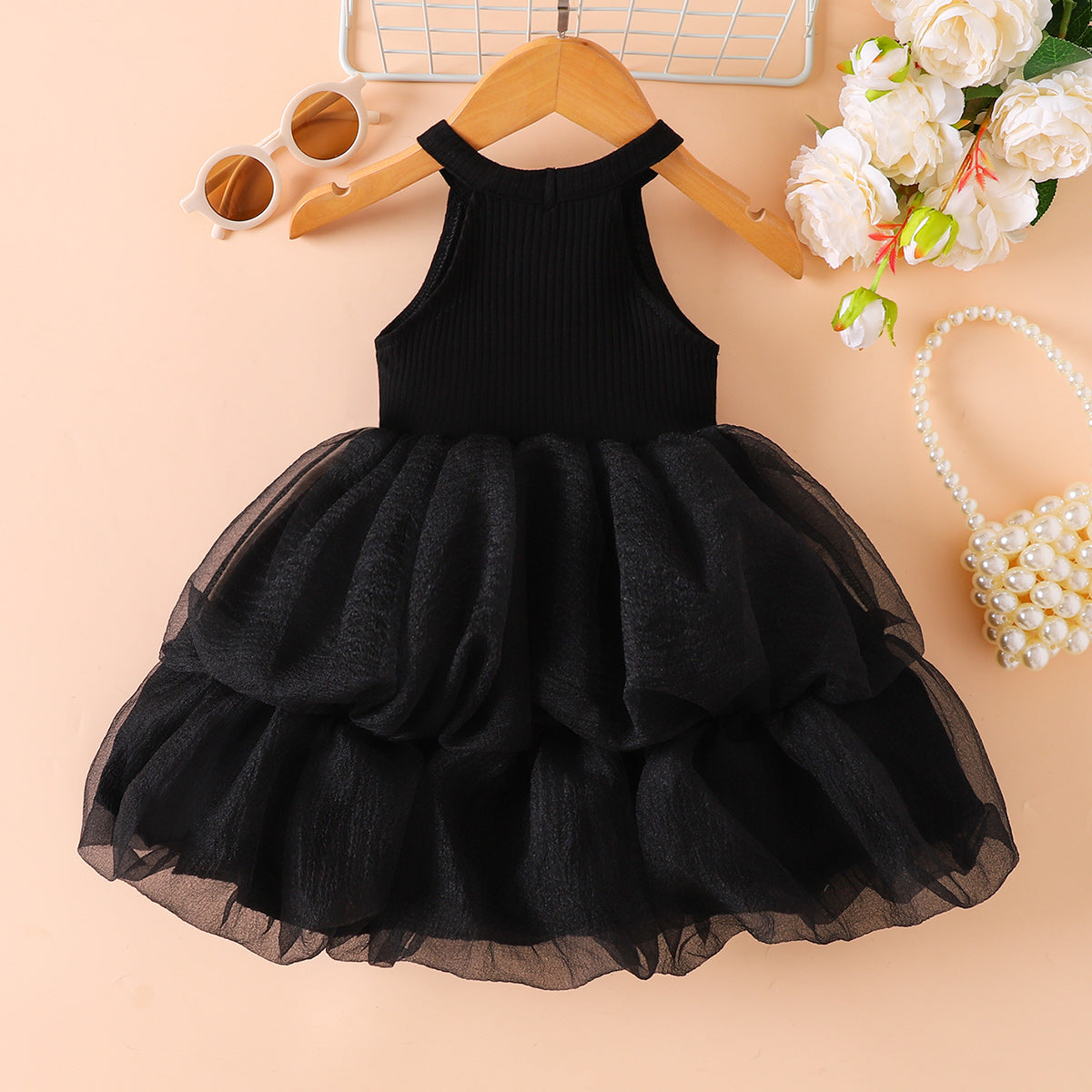 Ribbed Sleeveless Tulle Dress-Teresa&#39;s Fashionista LLC