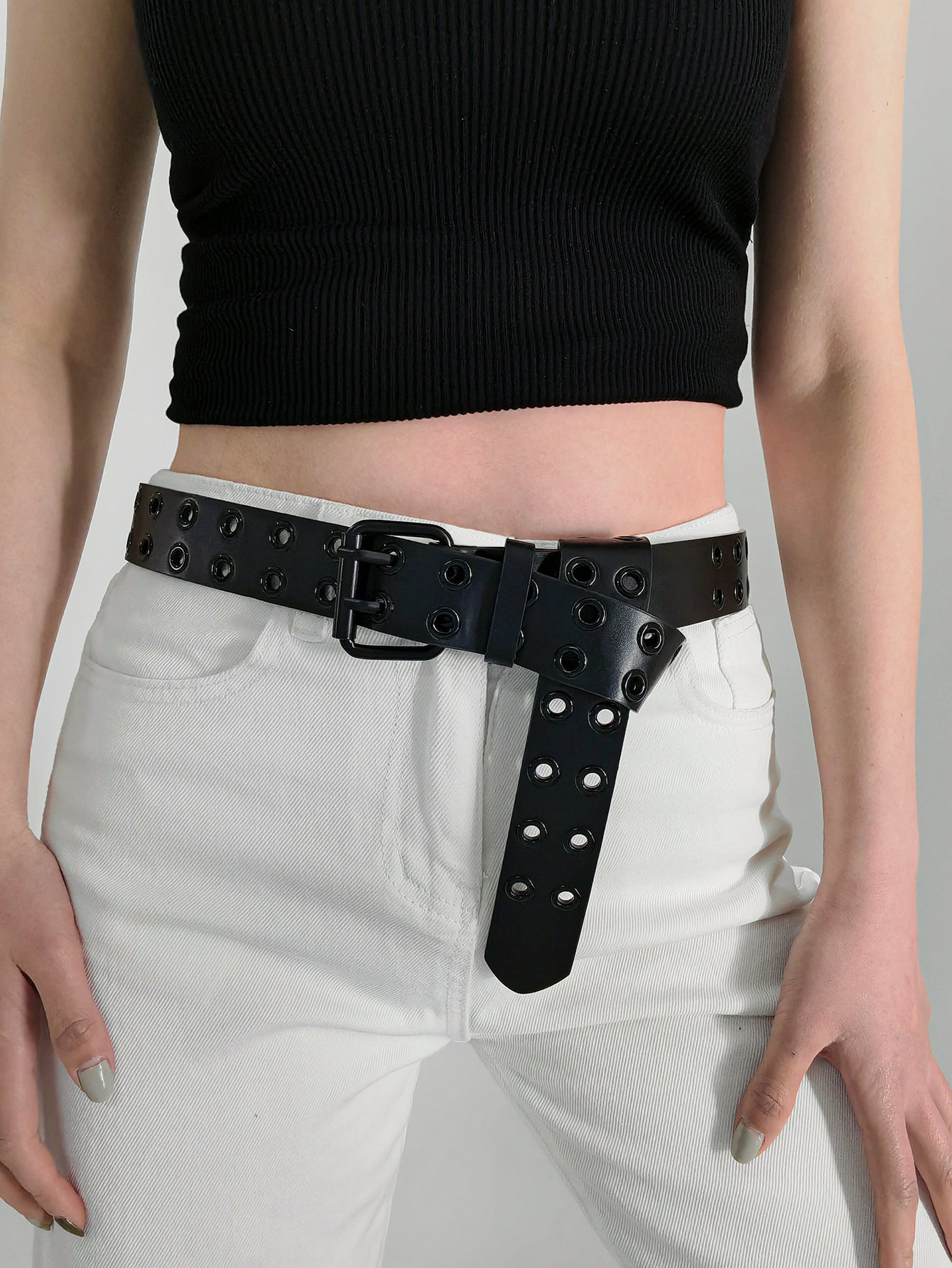 Grommet PU Leather Belt-Teresa&#39;s Fashionista LLC