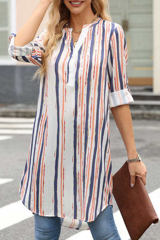 Striped High-Low Longline Shirt-Teresa&#39;s Fashionista LLC