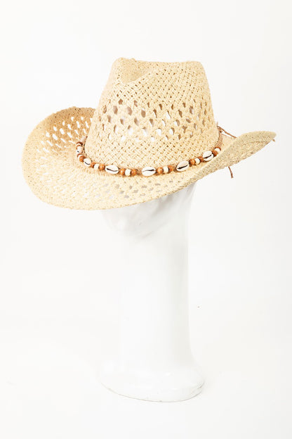 Fame Cowrie Shell Beaded String Straw Hat-Teresa&#39;s Fashionista LLC