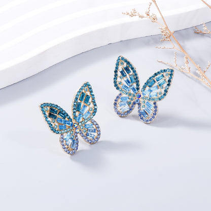 Alloy Inlaid Rhinestone Butterfly Earrings-Teresa&#39;s Fashionista LLC