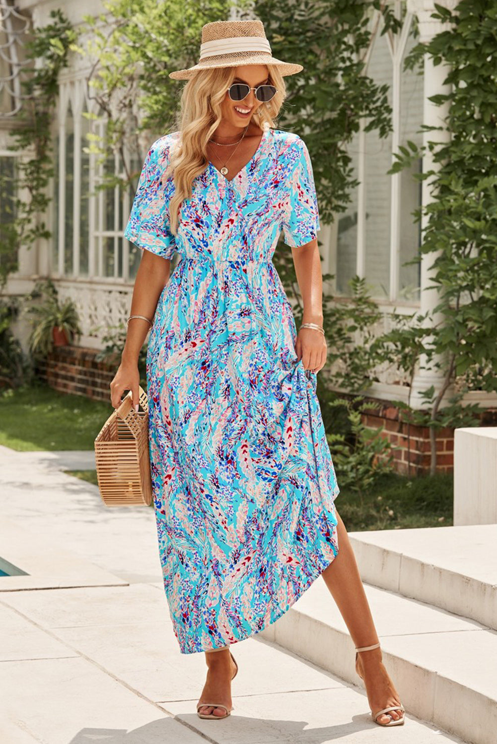 Multicolored V-Neck Maxi Dress-Teresa&#39;s Fashionista LLC